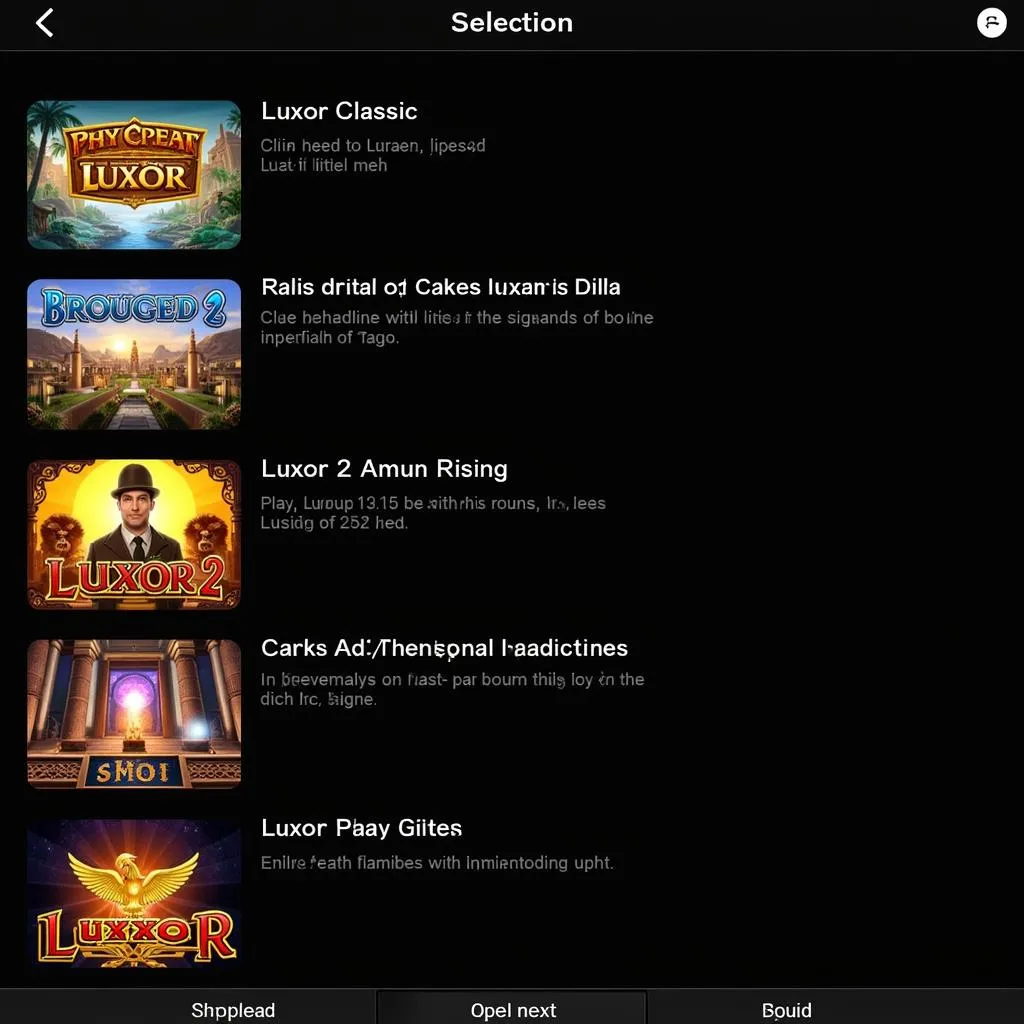 Luxor game selection menu