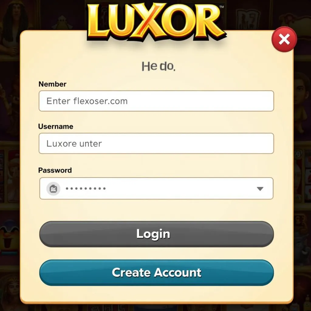 Luxor game login screen