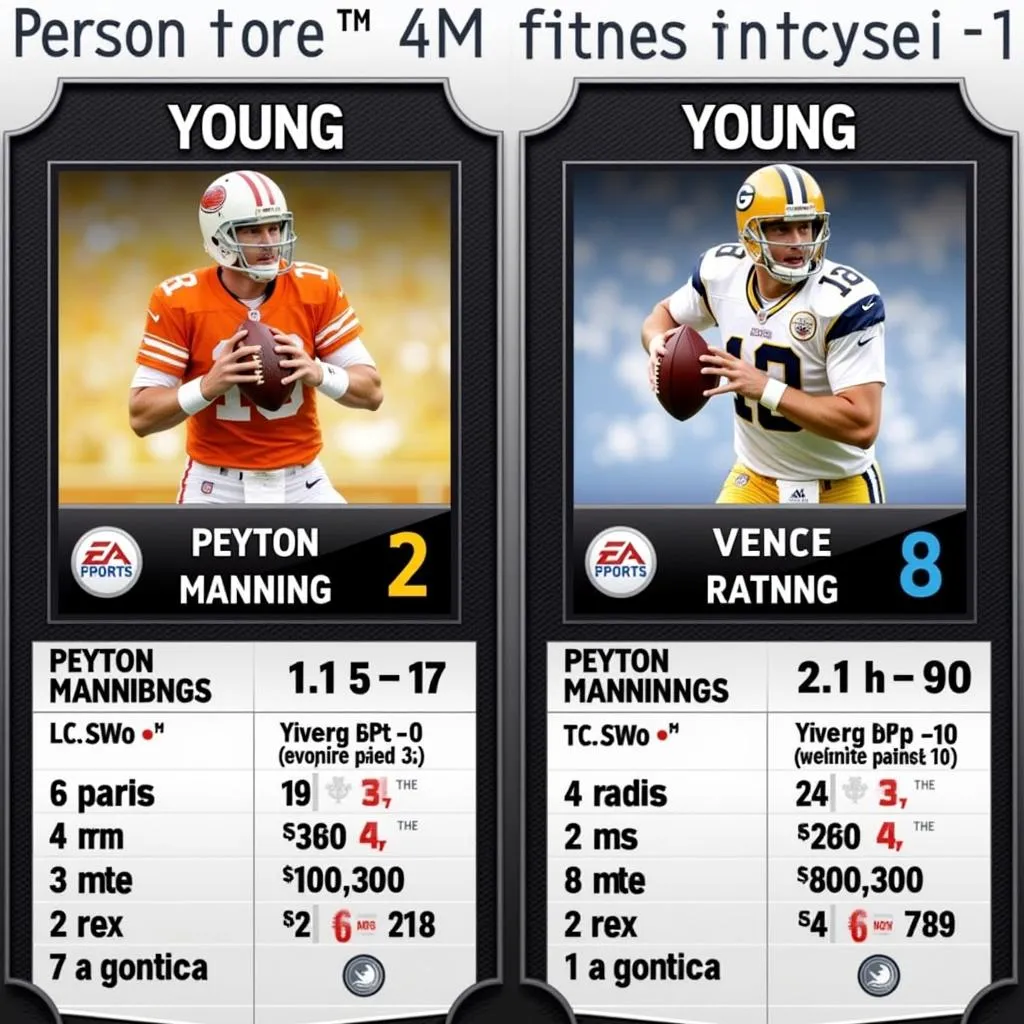 In-Game Screenshot of Peyton Manning and Vince Young's Madden 08 Ratings