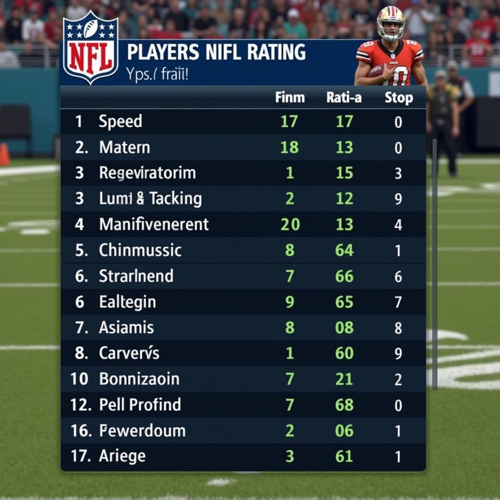 Screenshot of player ratings in Madden NFL