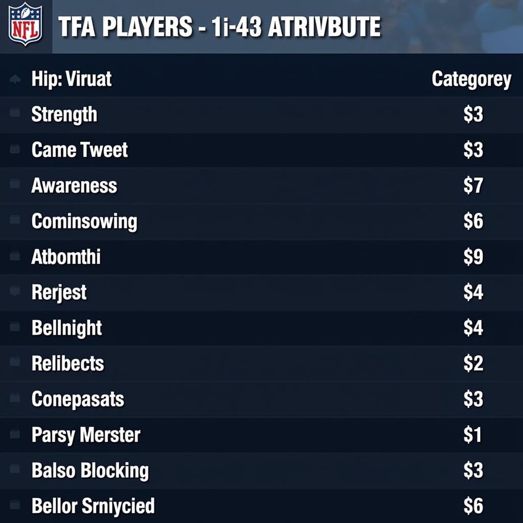 Madden NFL player attributes screen