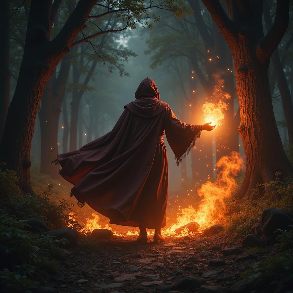 A mage unleashing a powerful fire spell