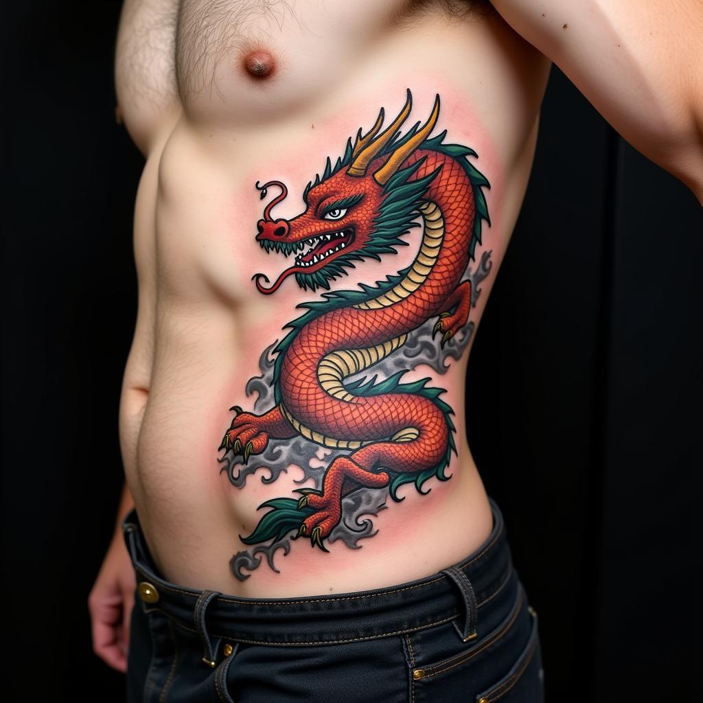 Male Side Tattoo: Japanese Dragon