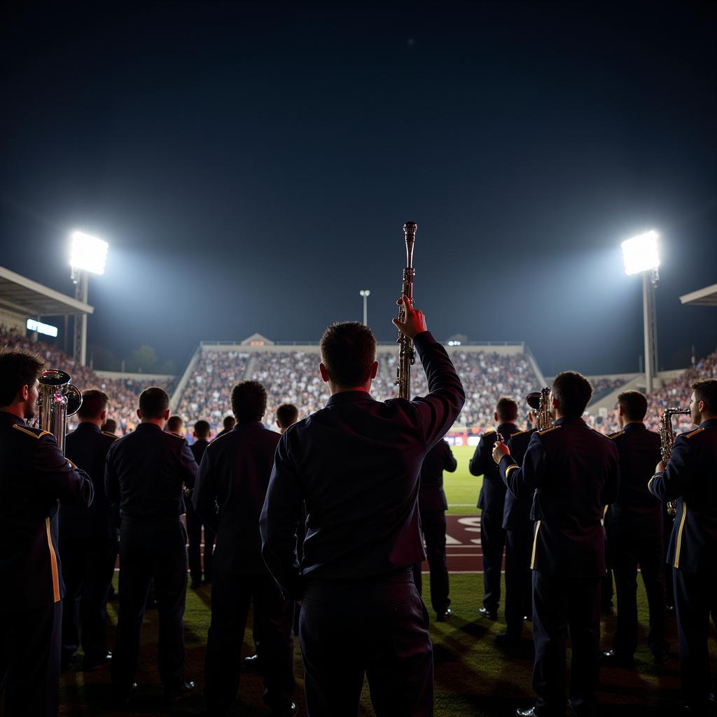 Marching Band Performing at Night