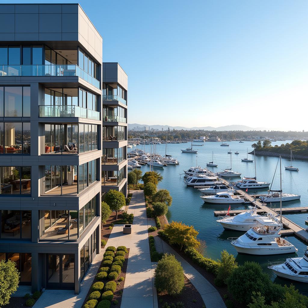 Modern office buildings overlooking the marina in Marina Del Rey