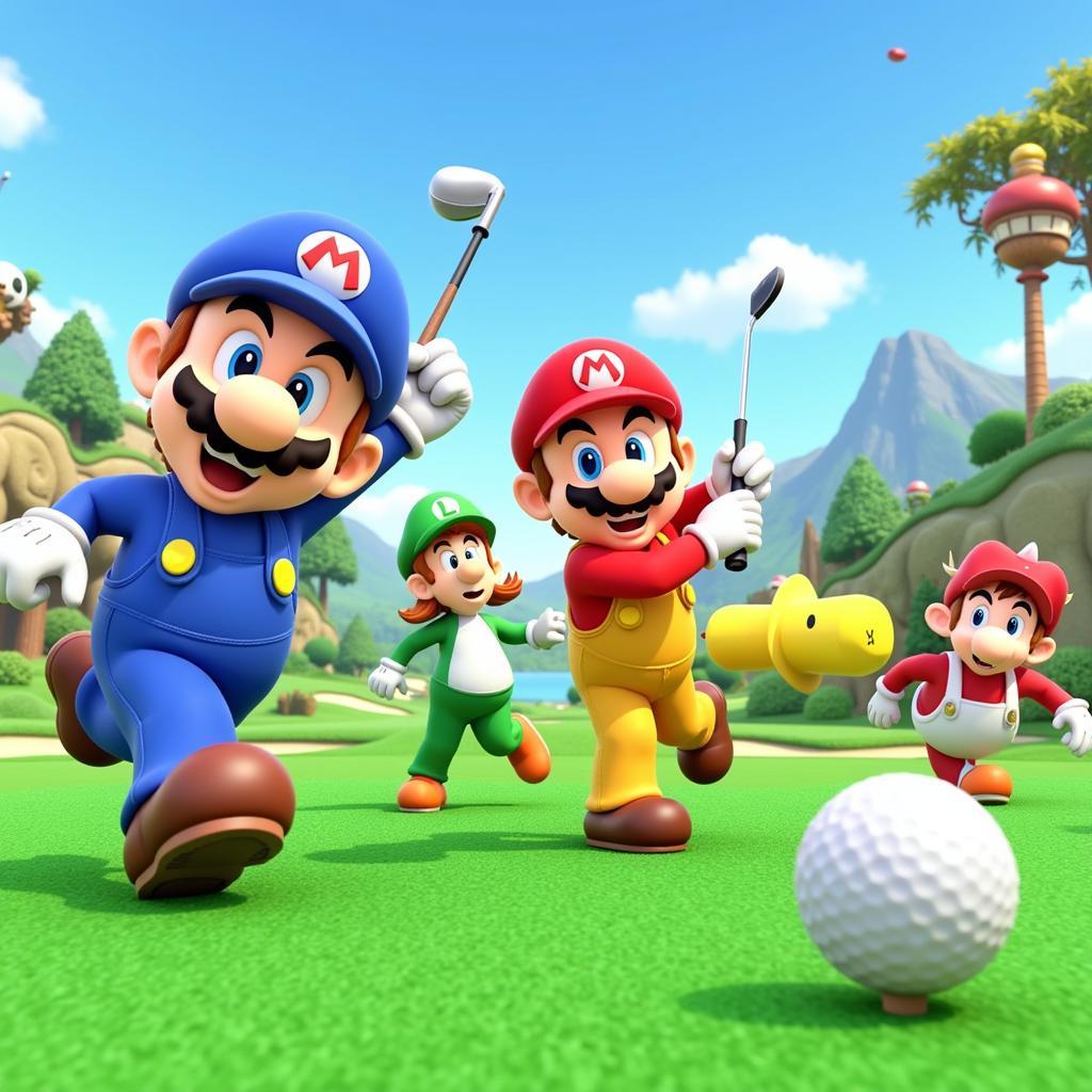 Mario Characters Playing Golf