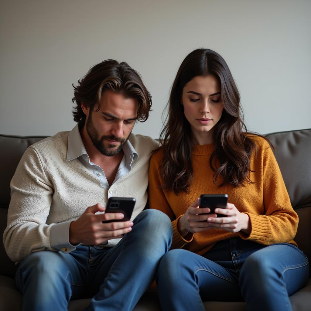 Couple on Couch Looking at Phones