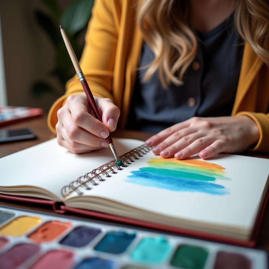 Woman Painting in a Sketchbook