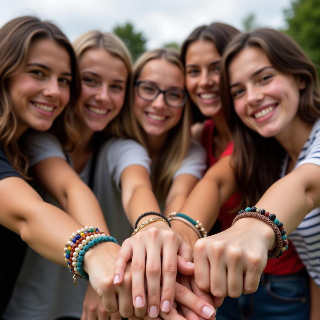 Smiling Friends Wearing Matching Bracelets