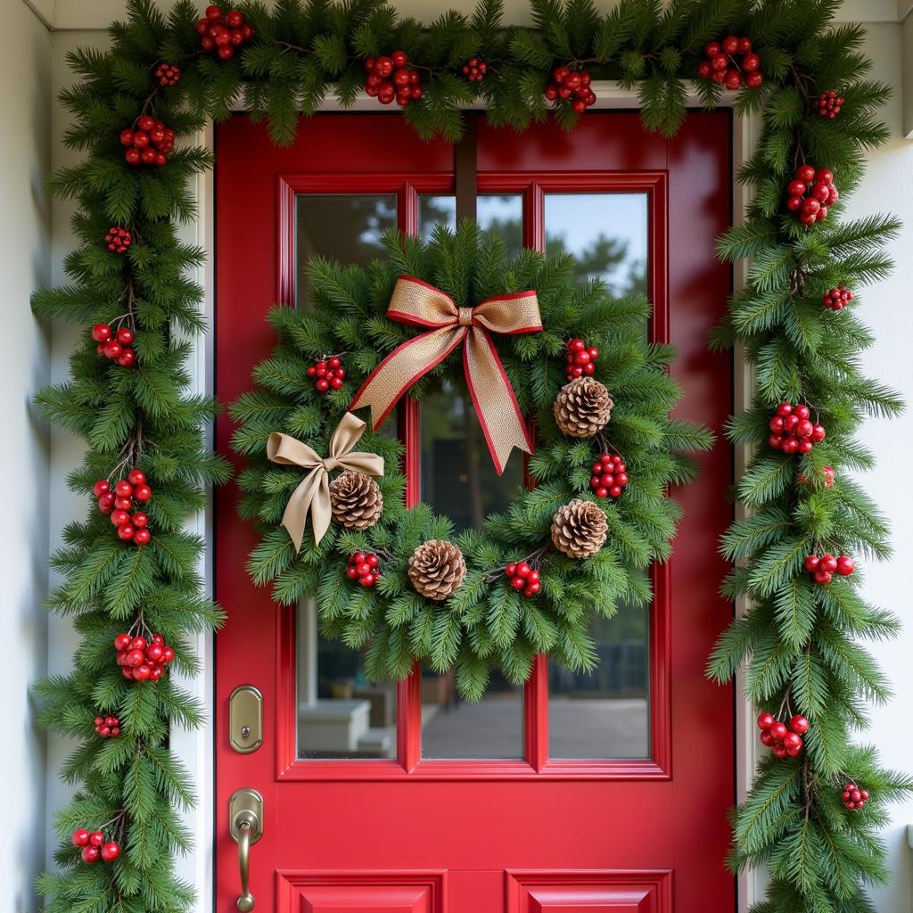 Christmas Door Decorations Featuring Matching Wreath and Garland