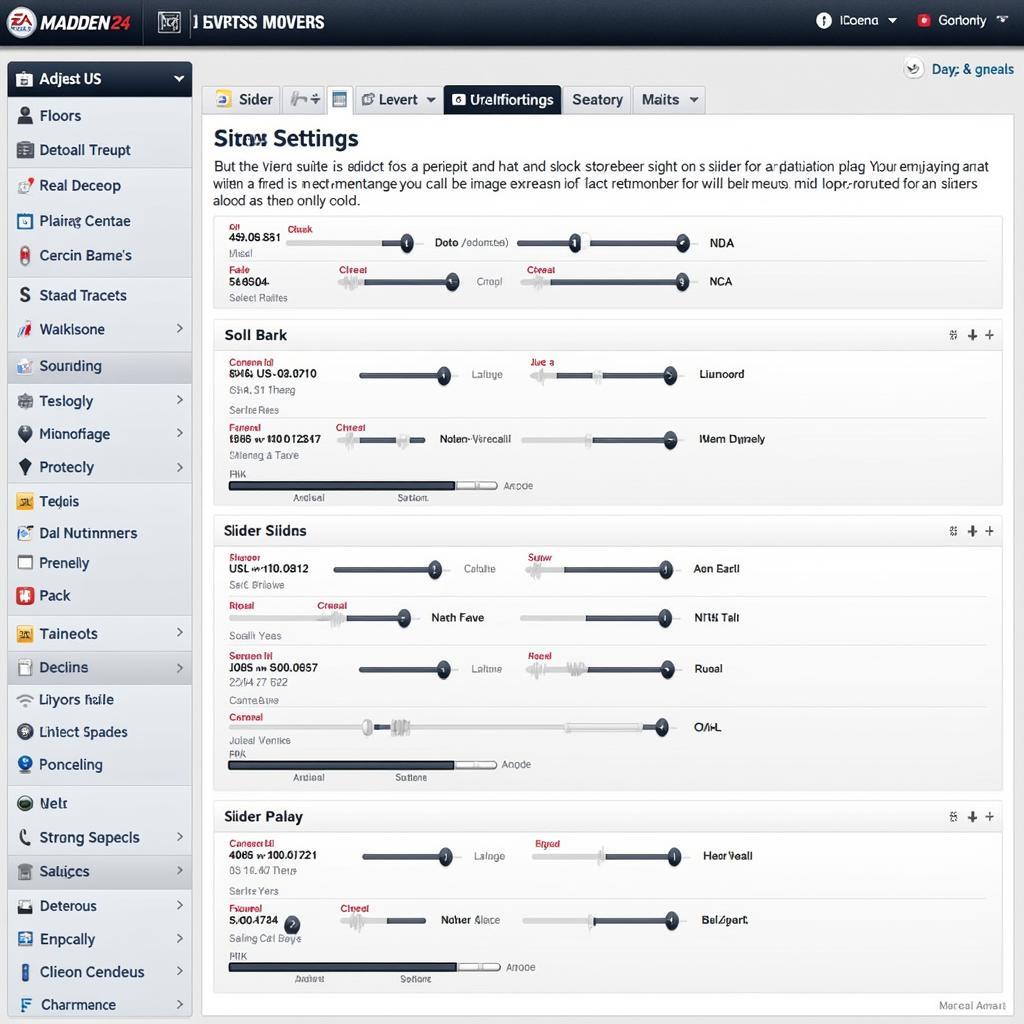 Matt10 Sliders Settings Menu in Madden 24