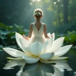 Figure meditating on white lotus