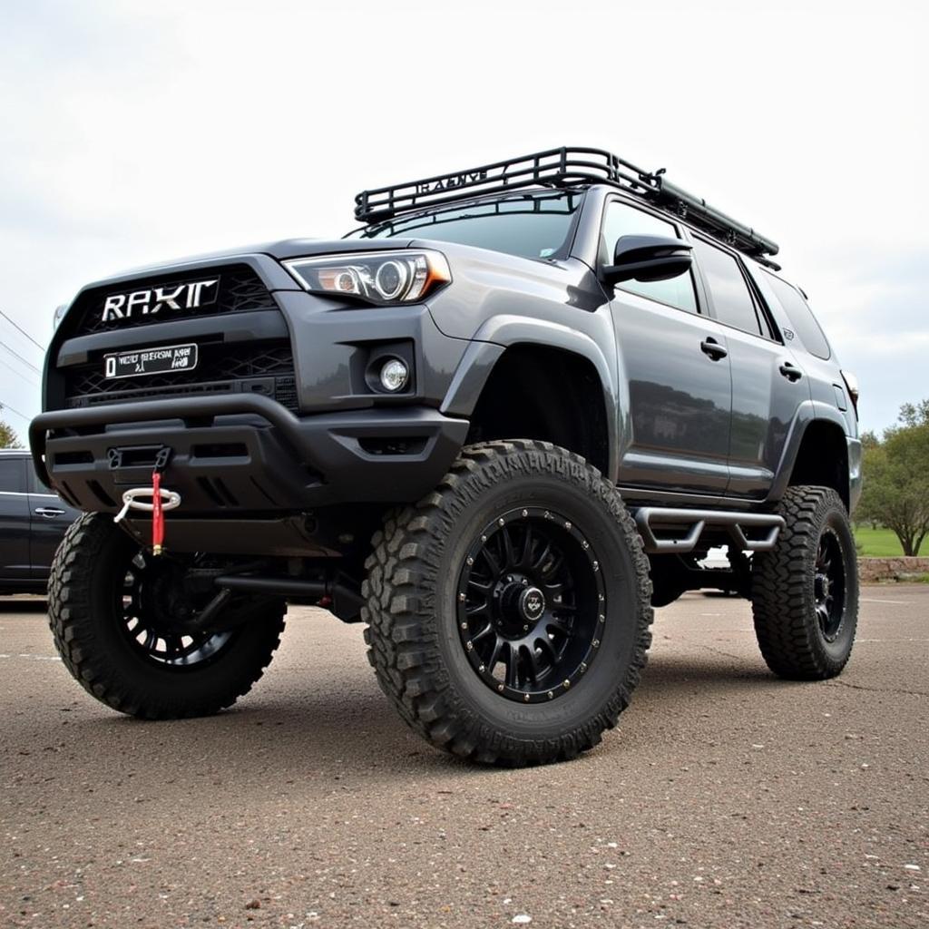 Silver mesh wheels equipped on an off-road vehicle