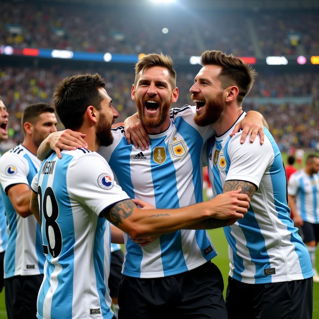 Messi celebrating World Cup win with teammates