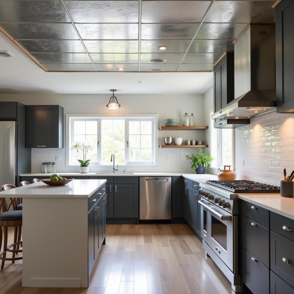 Metal Ceiling Tiles in a Modern Kitchen