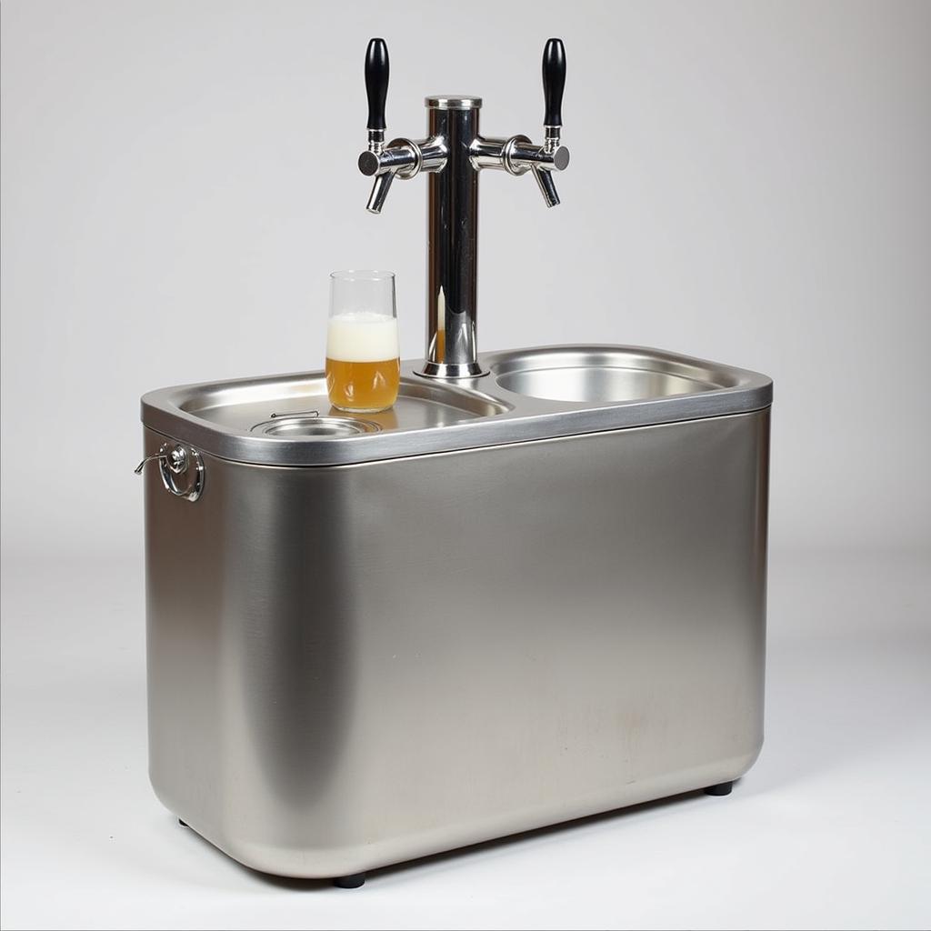 Sleek metal keg stand with integrated cooler and tap system