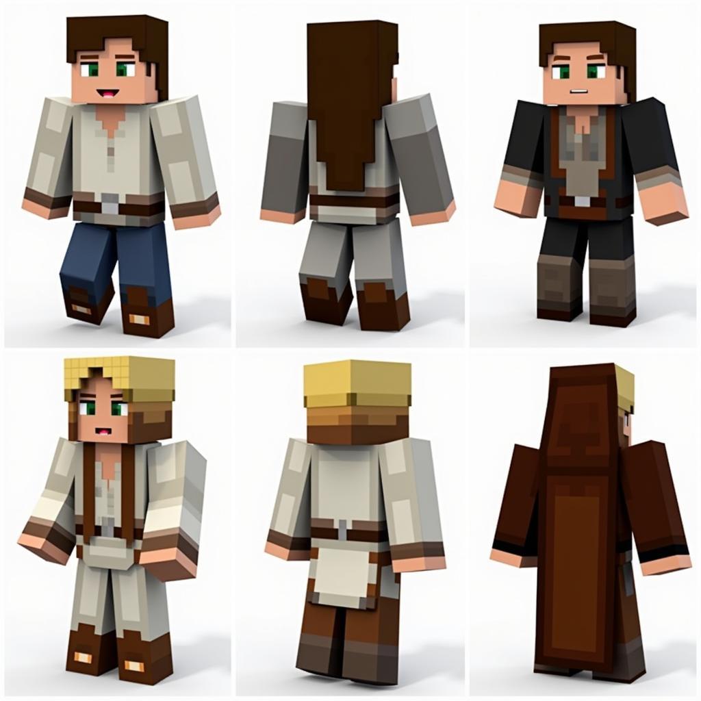 Various Luke Skywalker skins in Minecraft