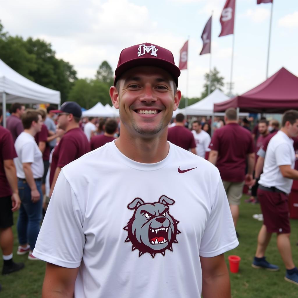 Mississippi State Bulldogs Fan Wearing Hat and T-shirt