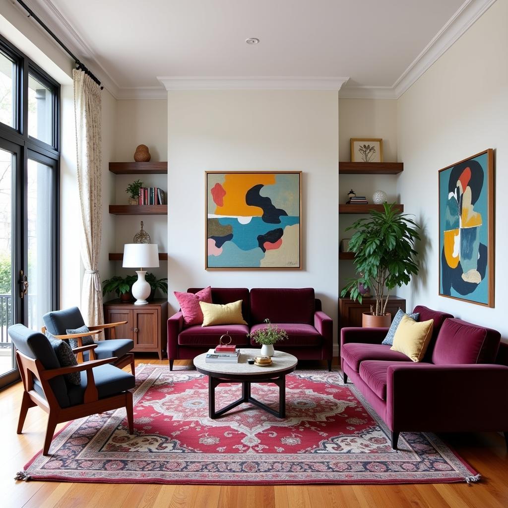 Living Room with Eclectic Mix of Furniture and Decor