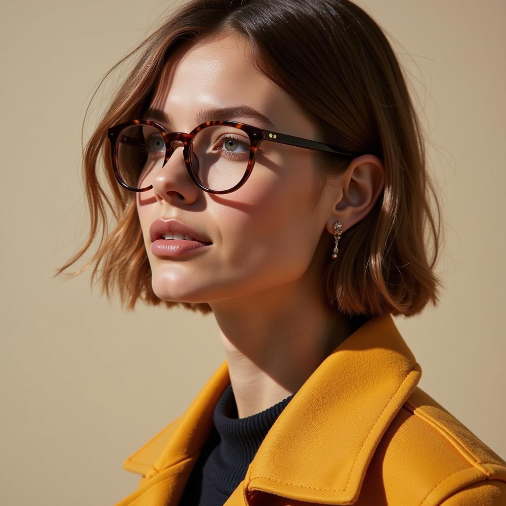 Modern bug eye glasses on a fashion model