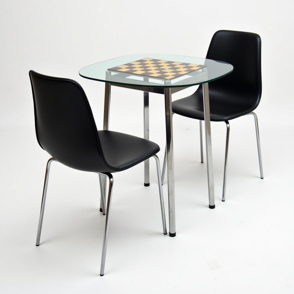 Modern glass chess table with sleek chairs