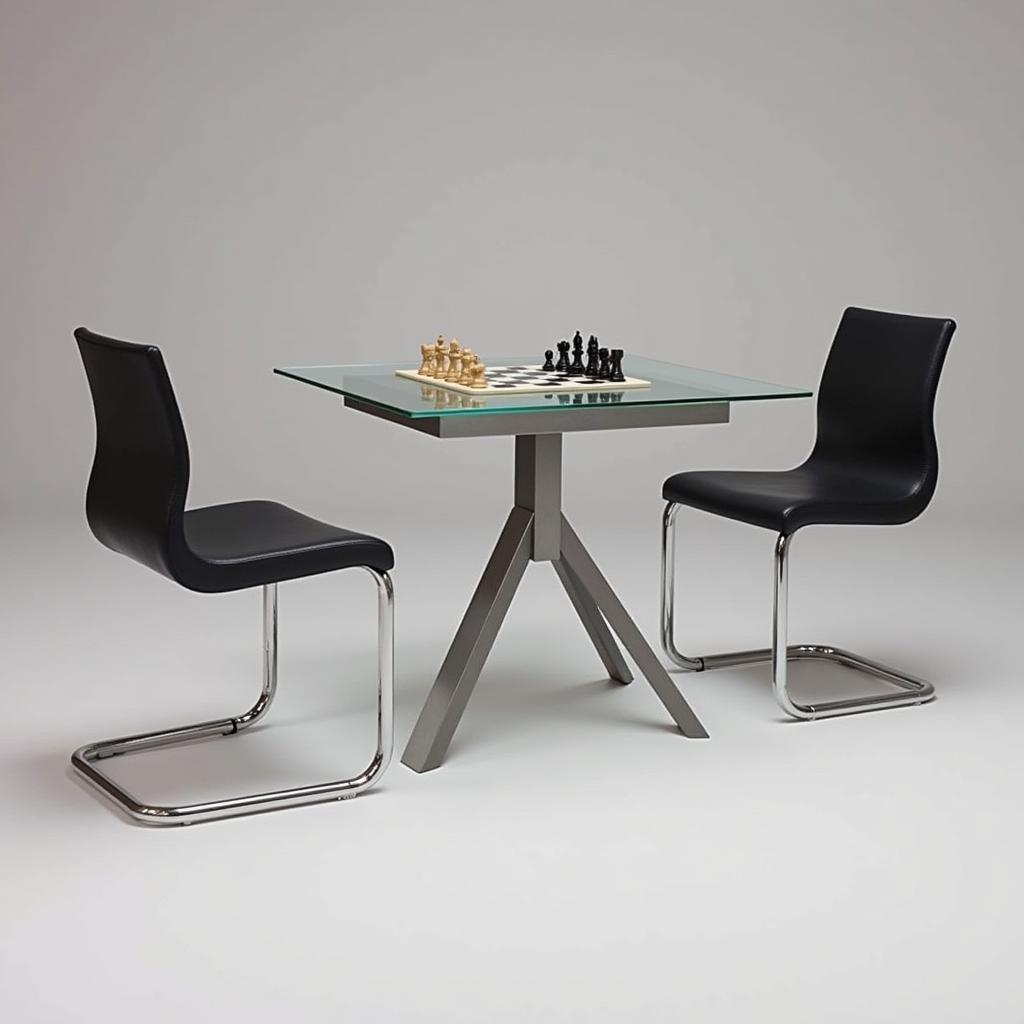 Modern Glass Chess Table with Leather Chairs