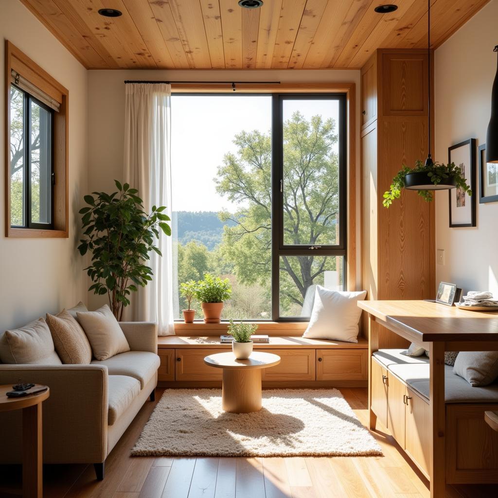 Modern and minimalist interior of a go box tiny home