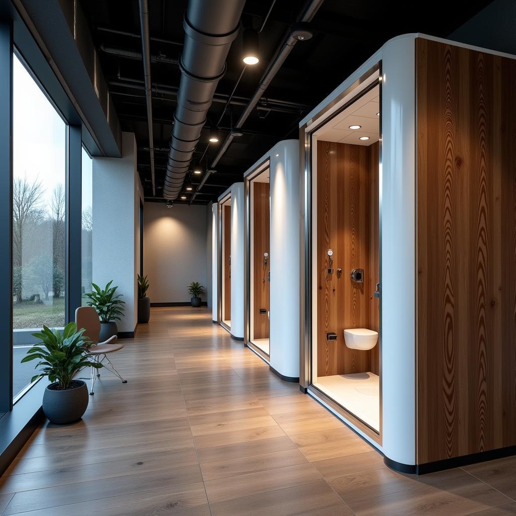 Modern gym with a rain pod facility for athletes