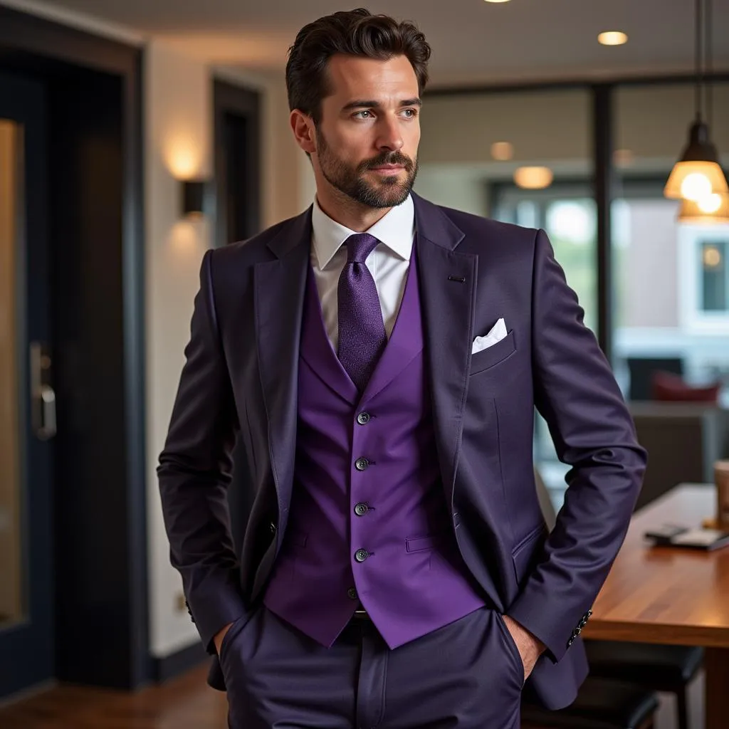 Modern Man in Purple Vest and Tie