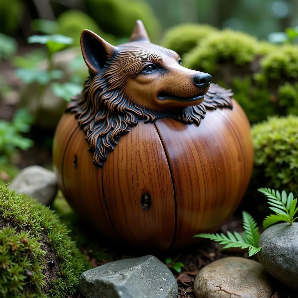 Modern Wolf Urn in a Forest Setting