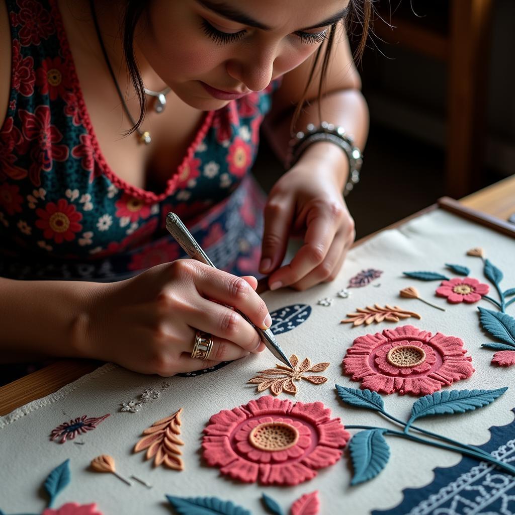 Mola Artist Creating a Panel