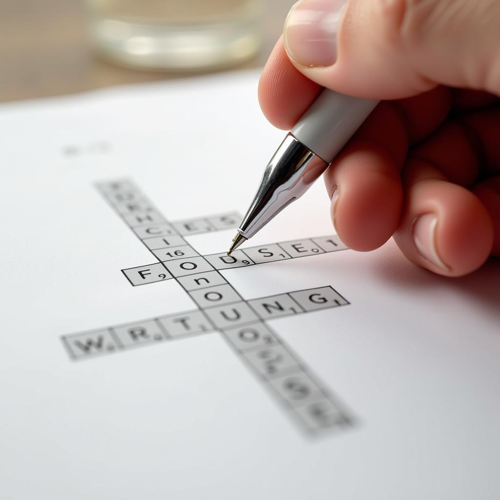 Person pondering over a crossword puzzle with "able to do no wrong" as the clue