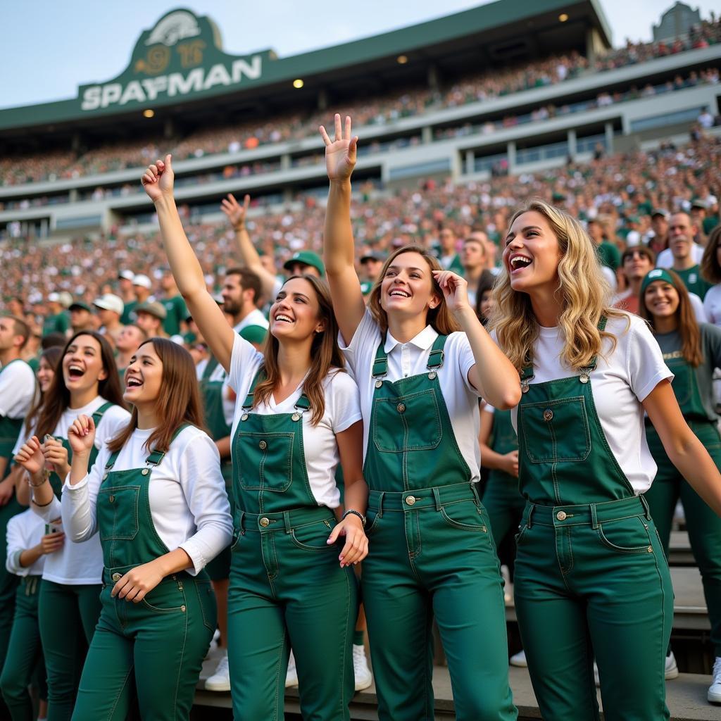 MSU football fans in overalls