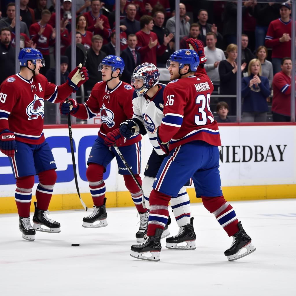 Nathan MacKinnon celebrates a goal