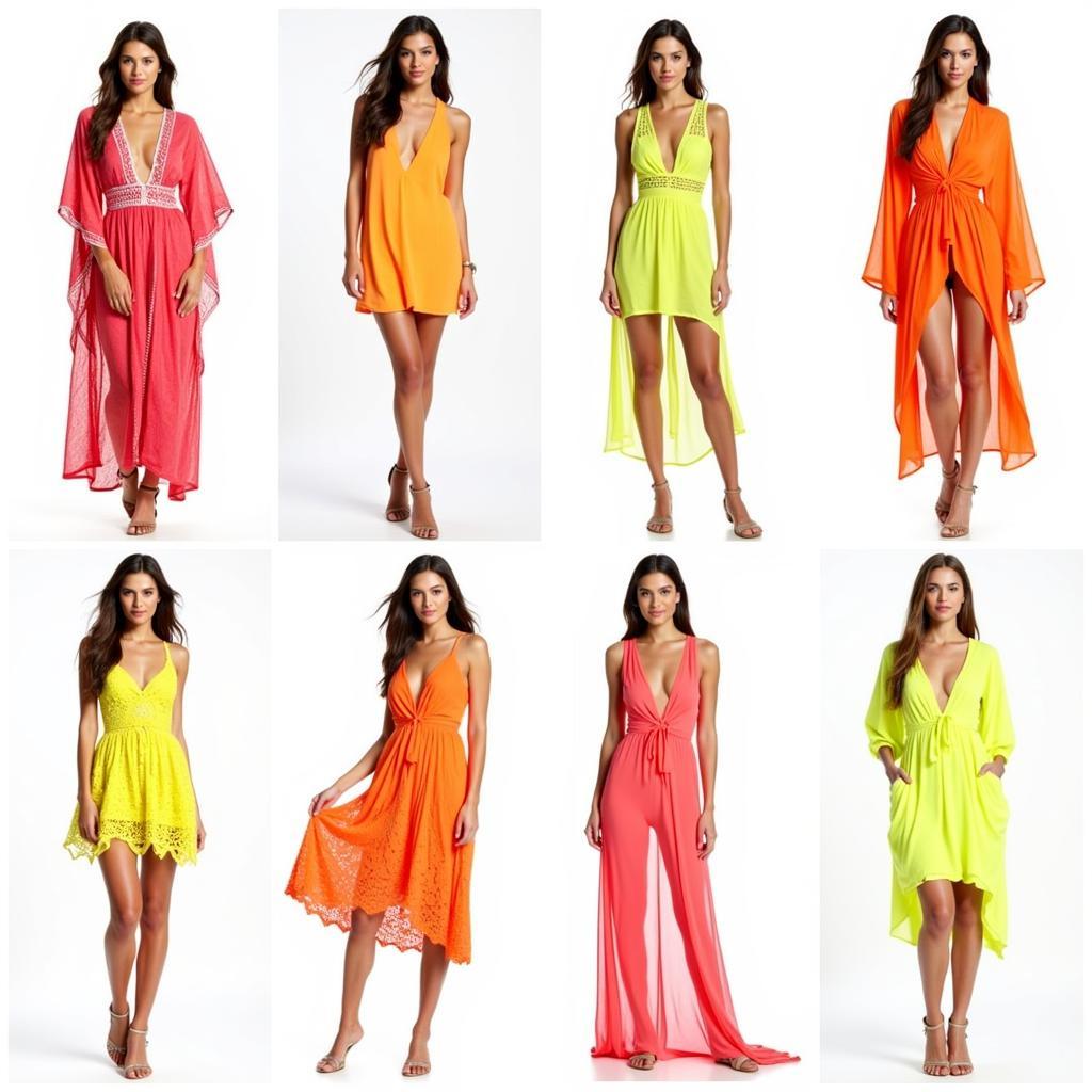 Various styles of neon swim cover ups