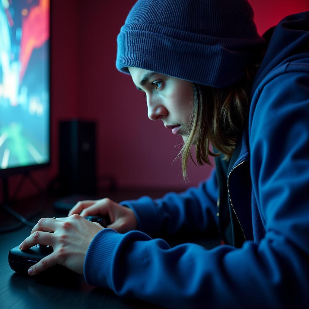 Gamer Wearing a Never Ending Game Hat