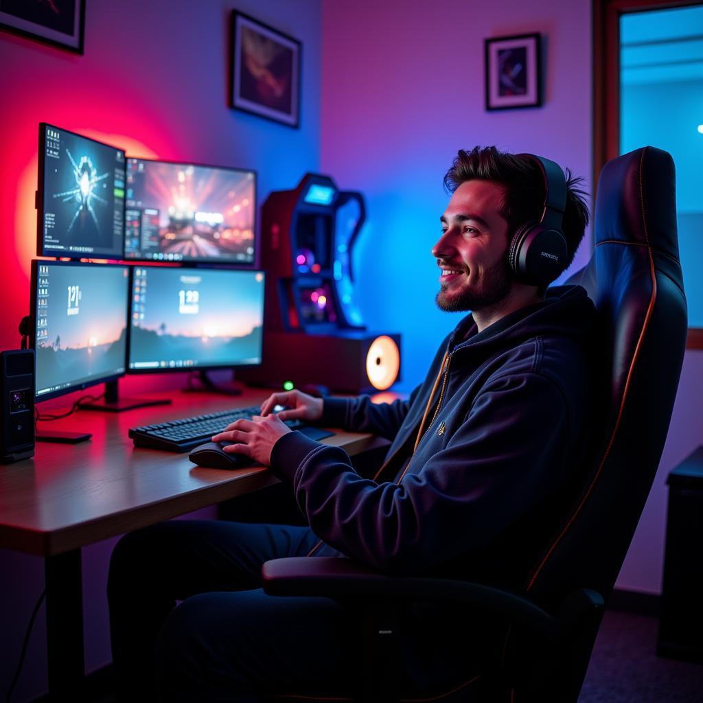 Gamer with a New Gaming Setup