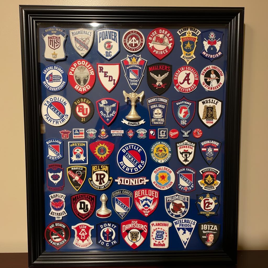 Display Case Filled with New York Rangers Patches