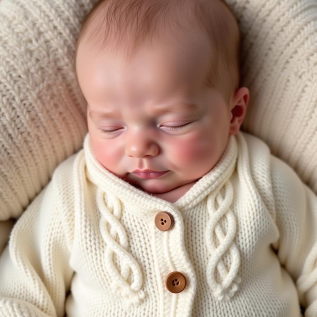 Newborn baby wearing a knit onesie