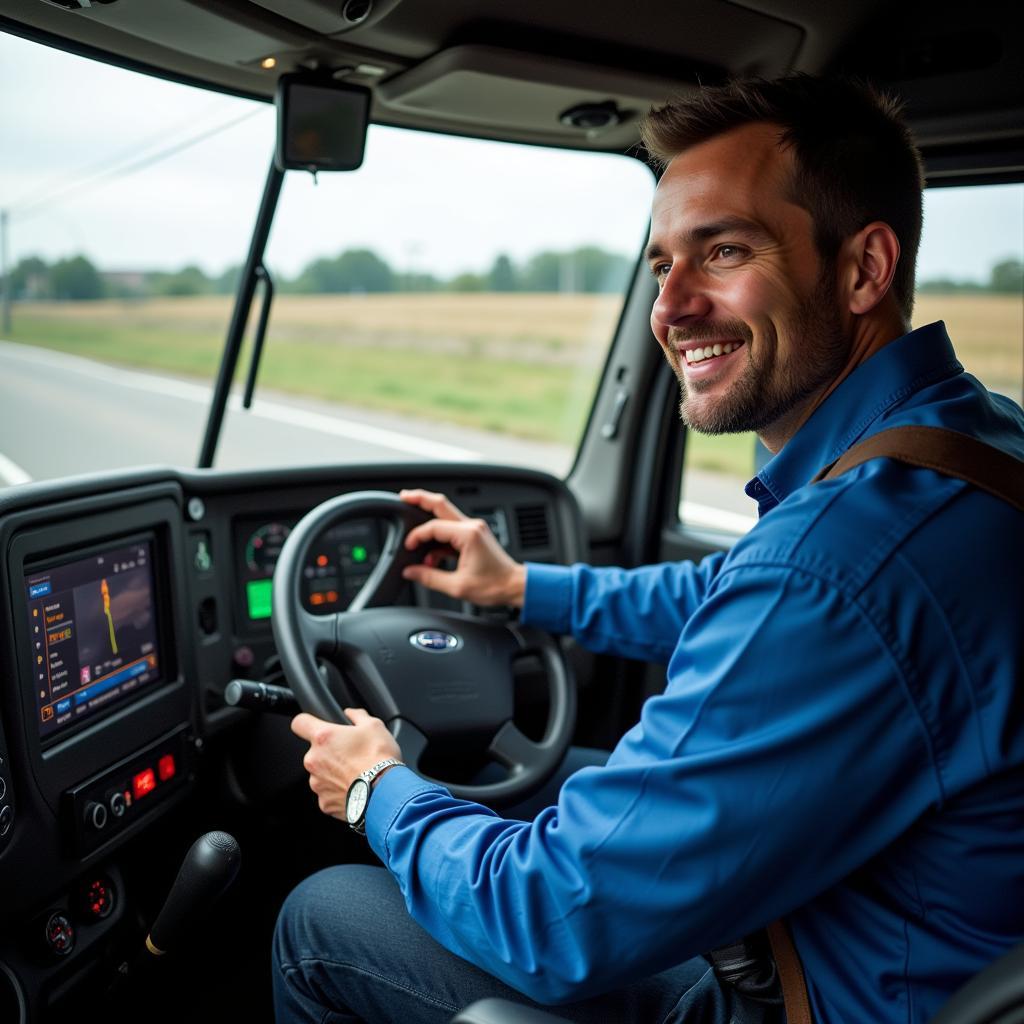 Newsome Trucking Inc driver using in-cab technology.