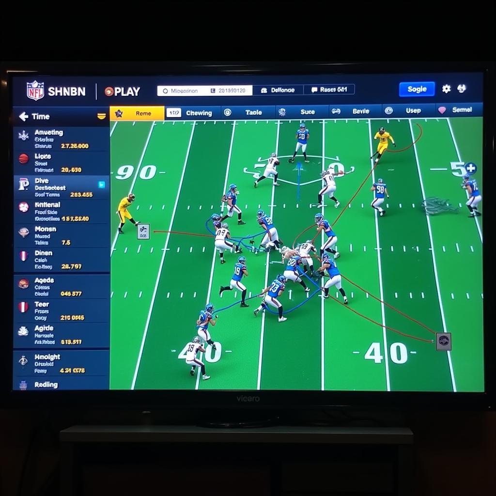 Analyzing an NFL game play on a digital touchscreen.