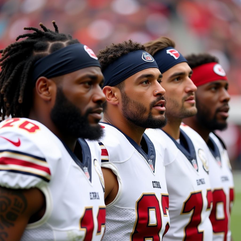 NFL players sporting various headbands