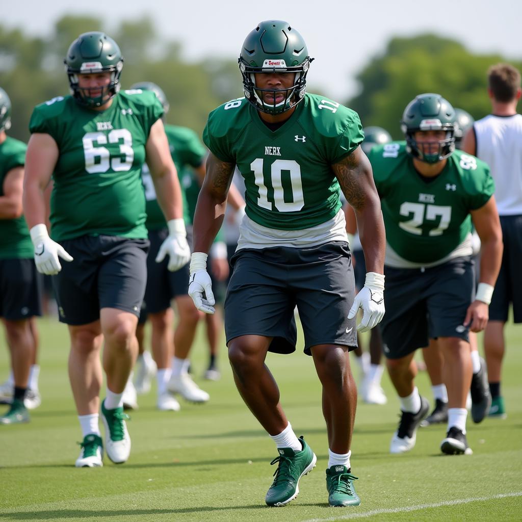 North Texas Mean Green football players practicing