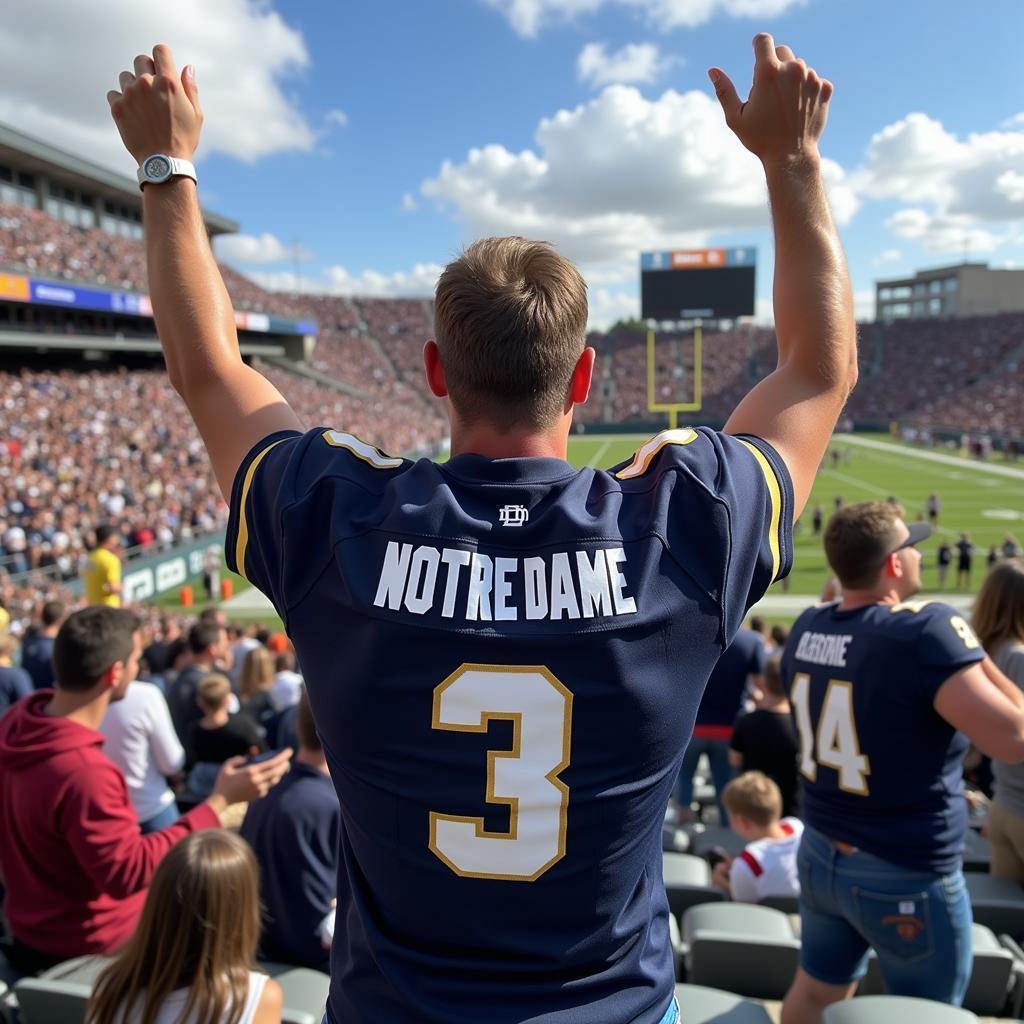 Notre Dame Fan Sporting a Custom Jersey at a Football Game