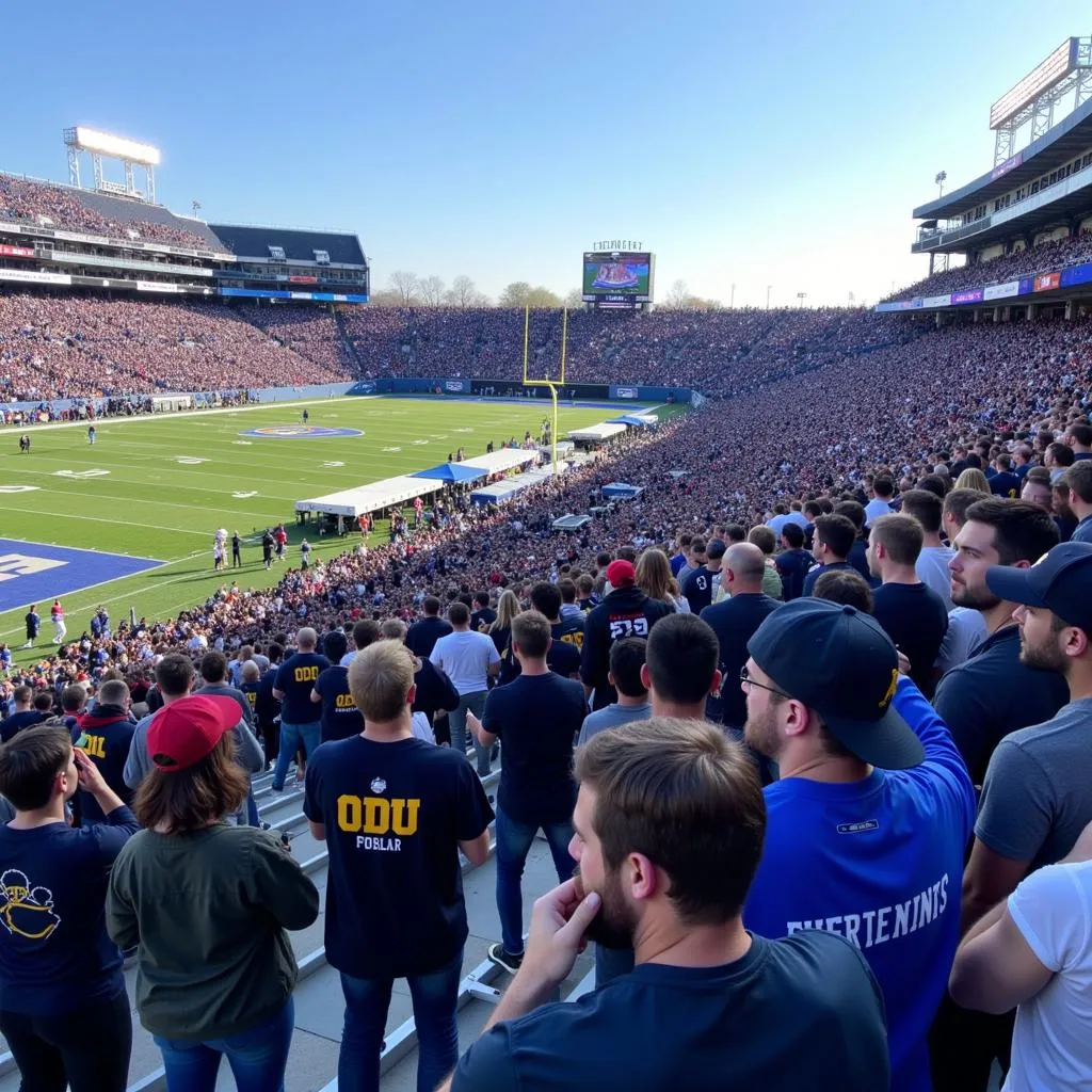 A panoramic view of a packed S.B. Ballard Stadium on game day.