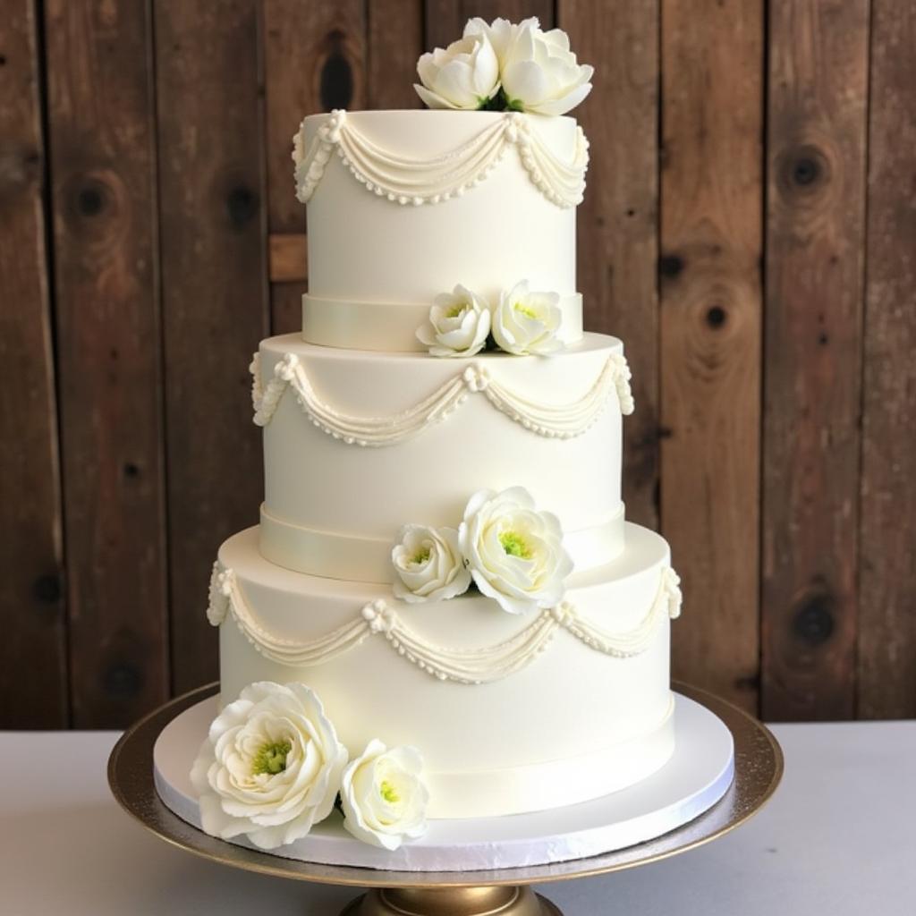 Elegant Off White Wedding Cake with Floral Decorations