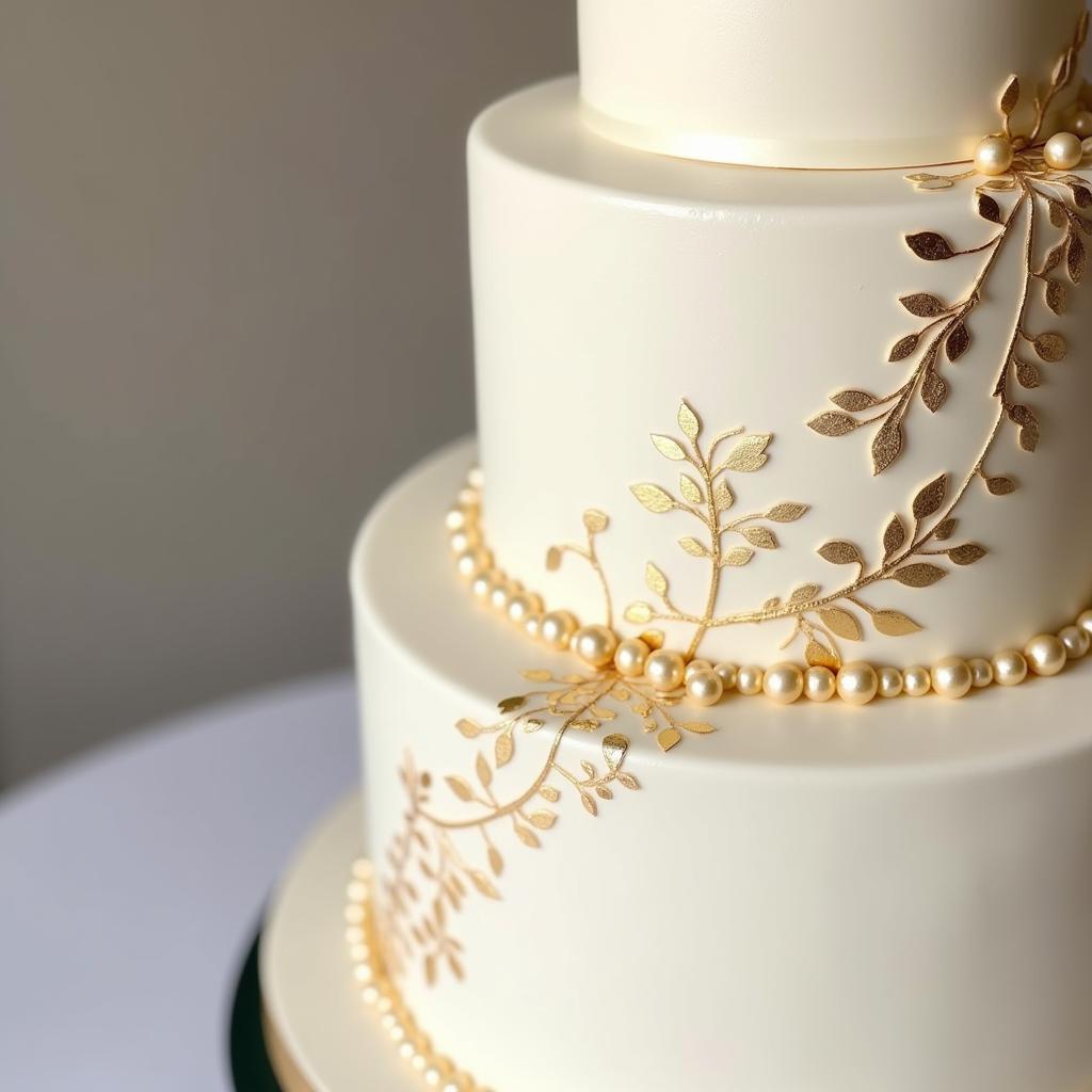 Off White Wedding Cake with Gold Accents