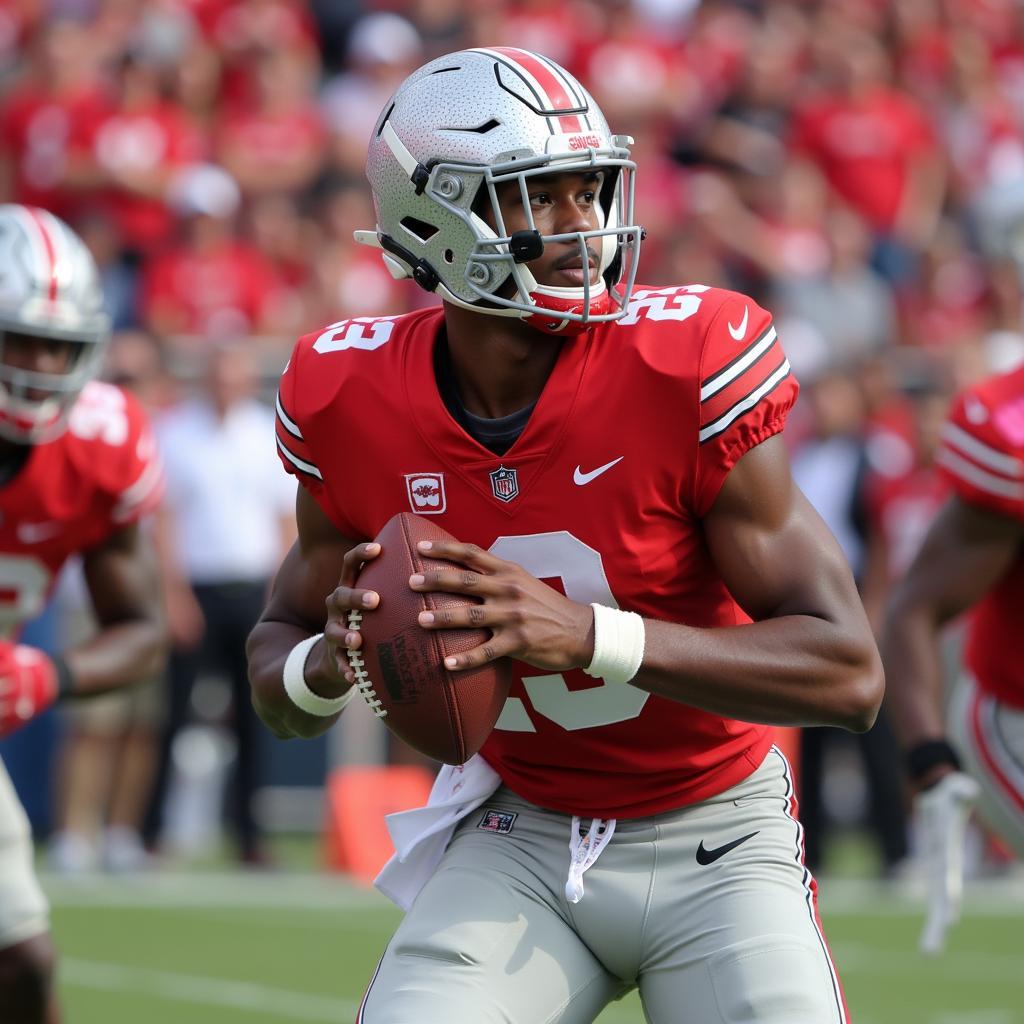 Ohio State QB C.J. Stroud throwing a pass during a game