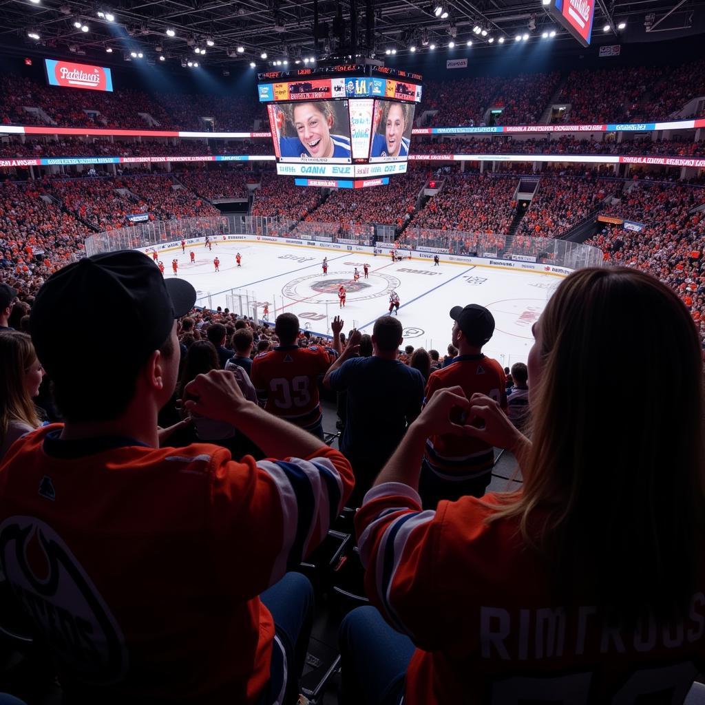 Oilers fans celebrating a goal together, connected through an online forum