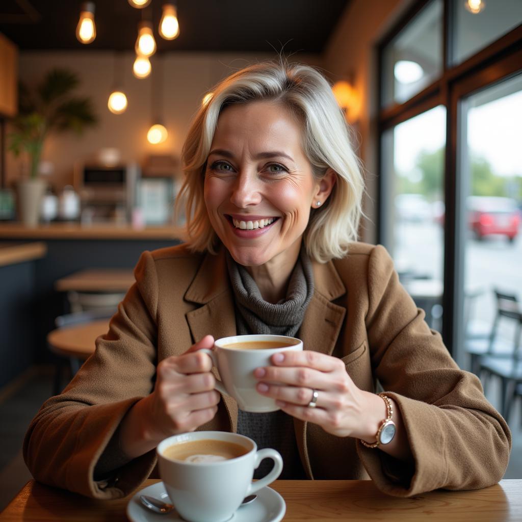 Woman laughing while on a date at a cafe